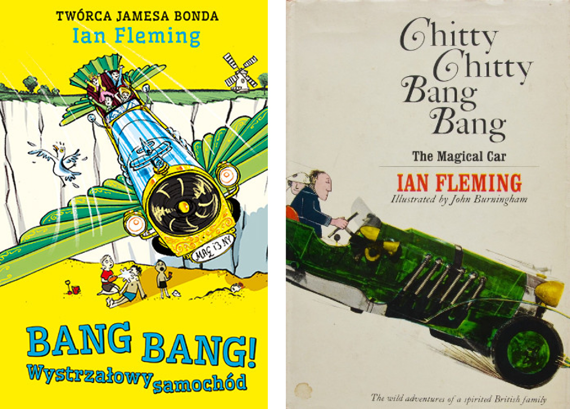 Współczesna okładka książki Iana Fleminga oraz jej starsza wersja autorstwa Johna Burninghama