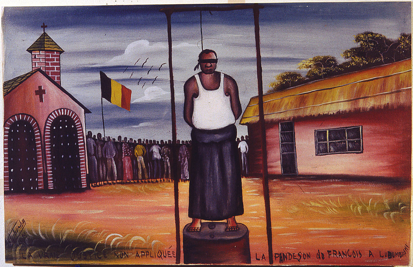 Tshibumba Kanda Matulu, Lubumbashi, 1973, Prawdziwa sprawiedliwosc nie zostala dokonana, powieszenie François w Lubumbashi, Collection MRAC Tervuren, Fonds B. Jewsiewicki 