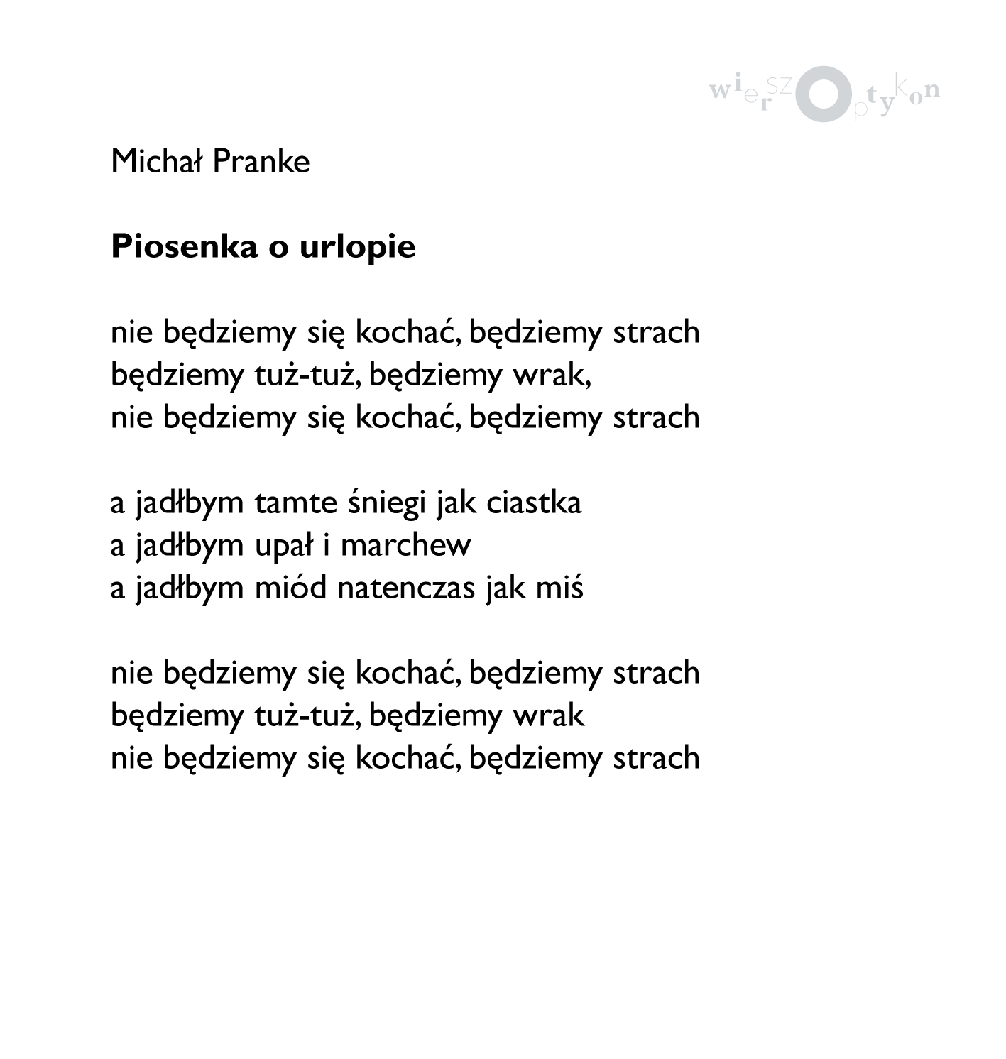 Michal Pranke Piosenka O Urlopie Wierszoptykon